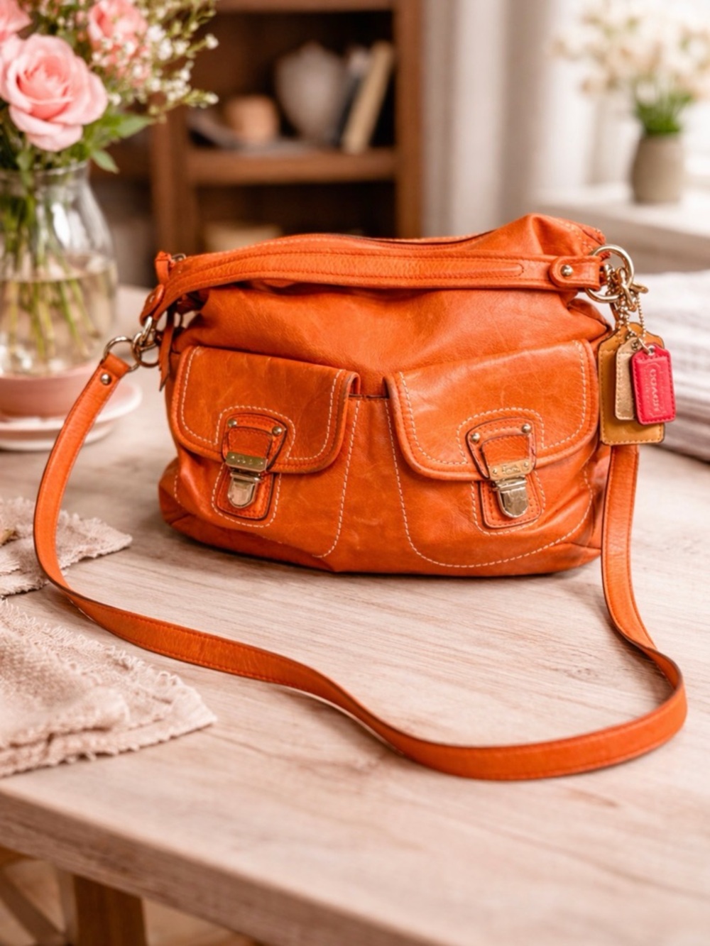 Coach poppy tangerine Orange Leather Crossbody / shoulder Bag 19788 - Picture 3 of 10